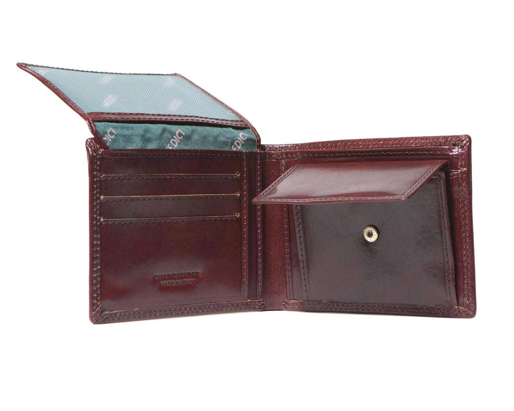 I Medici Bifold Mens Wallet with Coin Pocket, ID Window in Brown