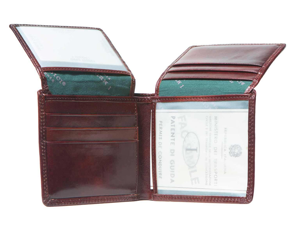 I Medici Bifold Credit Card Wallet for Men, ID Window in Brown
