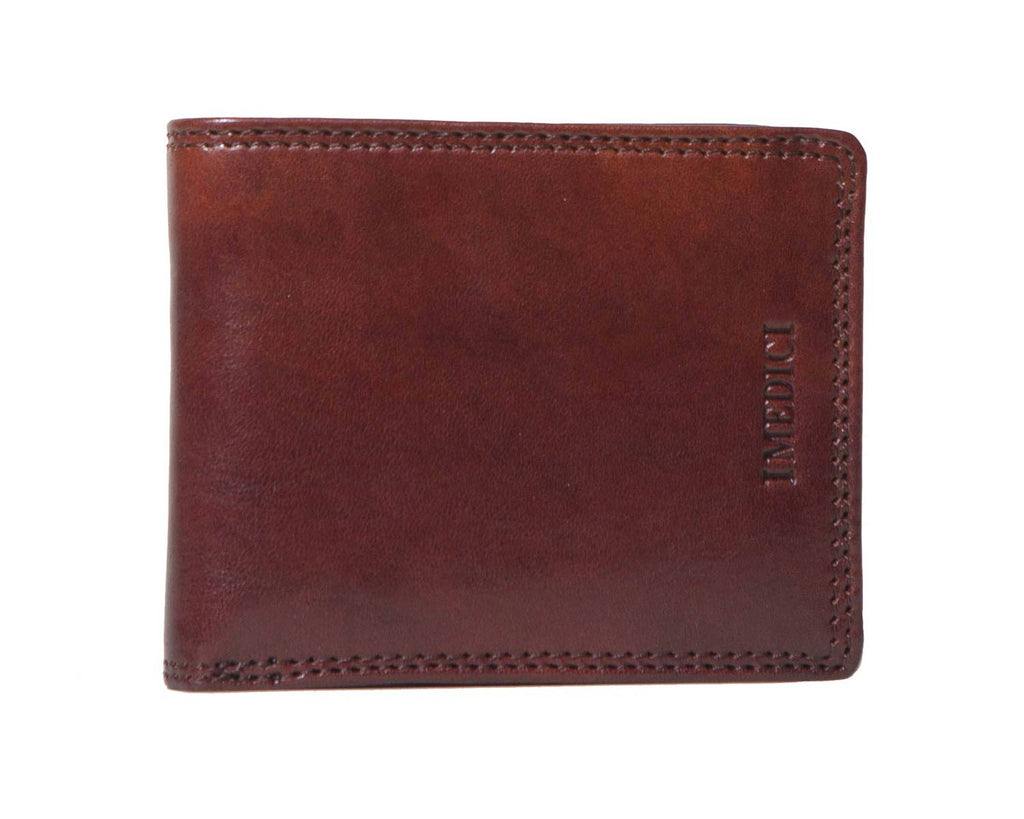 I Medici Bifold Mens Wallet With Card Pockets and ID Window in Brown