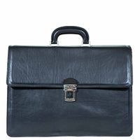 I Medici Lorenzo Italian Triple Compartment Briefcase, Business Bag in Black