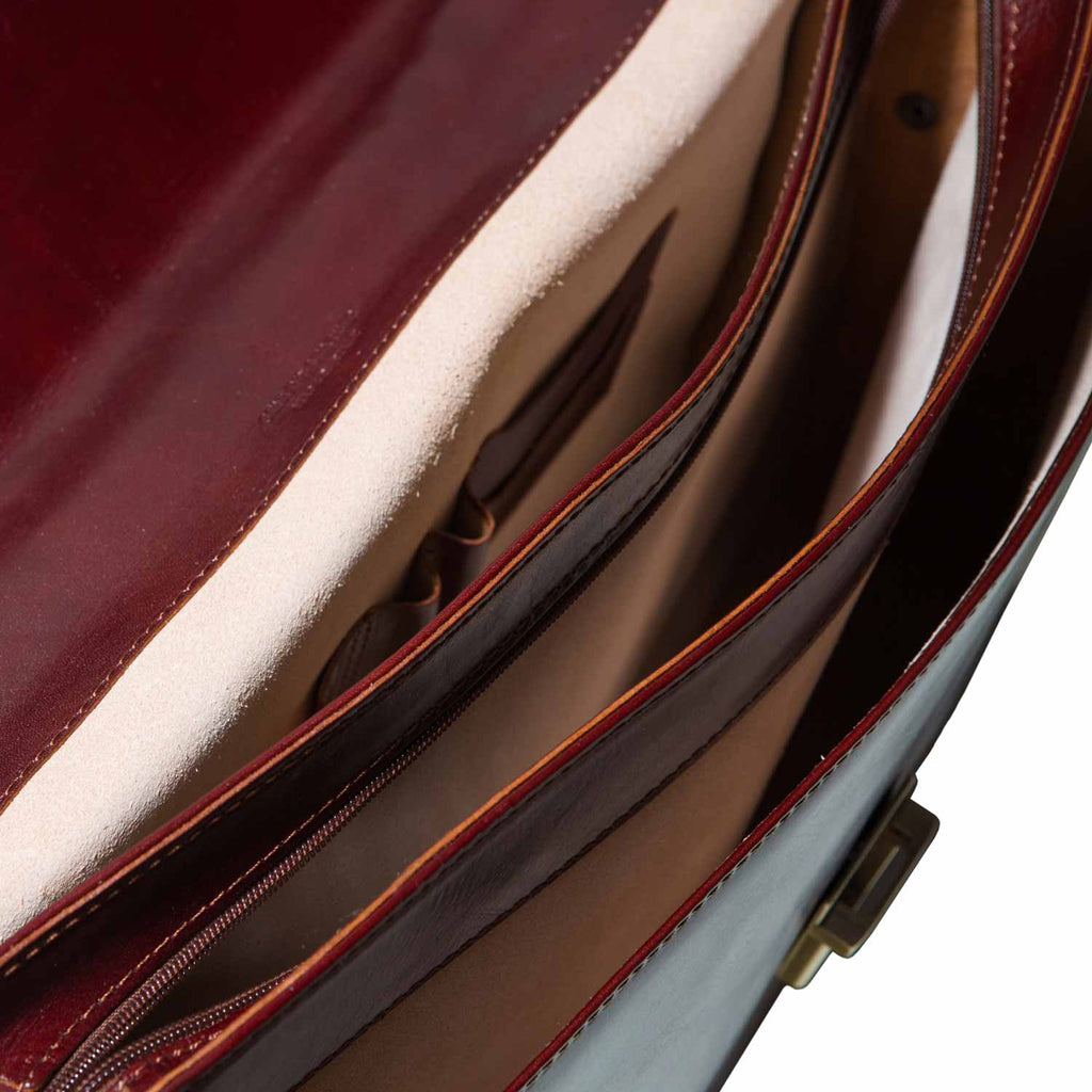 I Medici Lorenzo Italian Triple Compartment Briefcase, Business Bag in Brown