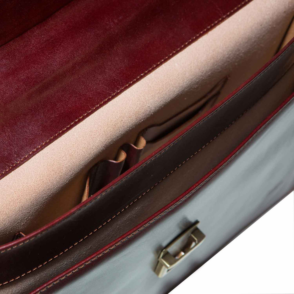 Inside of I Medici Lorenzo Italian Double Compartment Business Bag, Briefcase