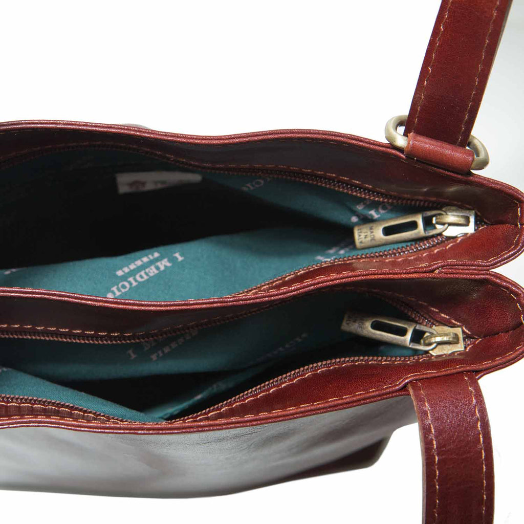 I Medici CARINO Leather Tote Bag, Italian Womens Backpack, Handbag in Brown