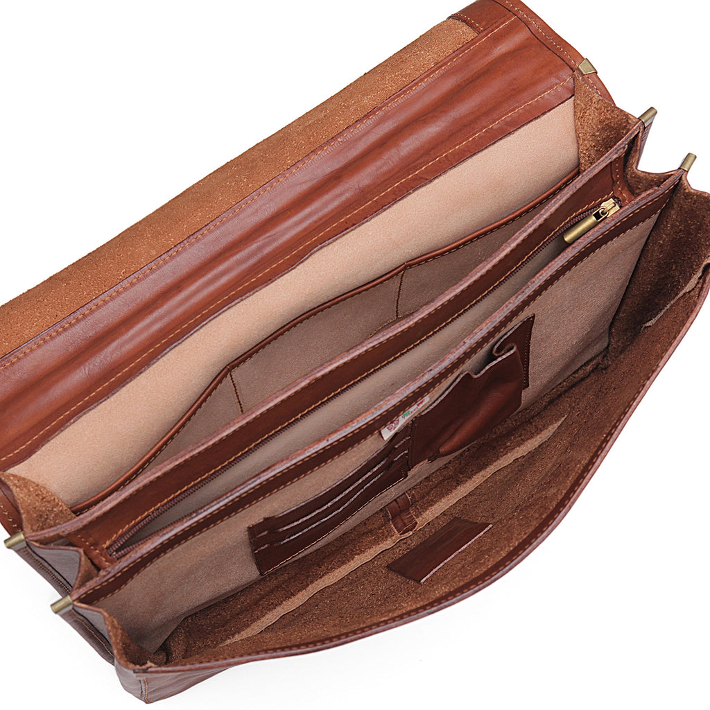 I Medici Scafaftti Triple Gusset Briefcase in Brown