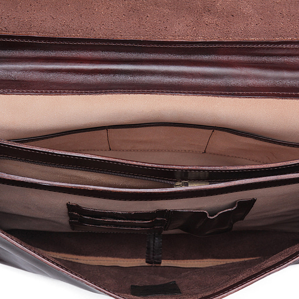 I Medici The Spacious Italian Leather Briefcase 2 in Matte-Brown