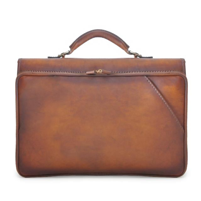 Bruce Range Piccolomini Leather Briefcase With Rear Accordion