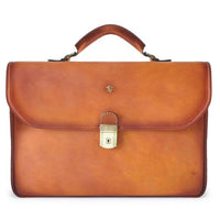 Pratesi Bruce Range Piccolomini Leather Briefcase With Rear Accordion Pocket in Cognac