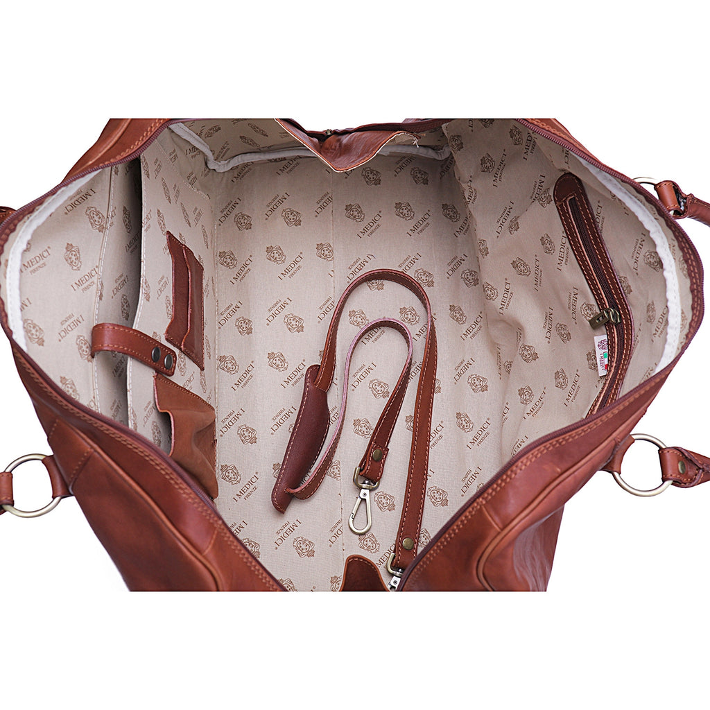 I Medici Borsone Ovale Uno Leather Carry on Duffel Bag, 20" Luggage in Brown