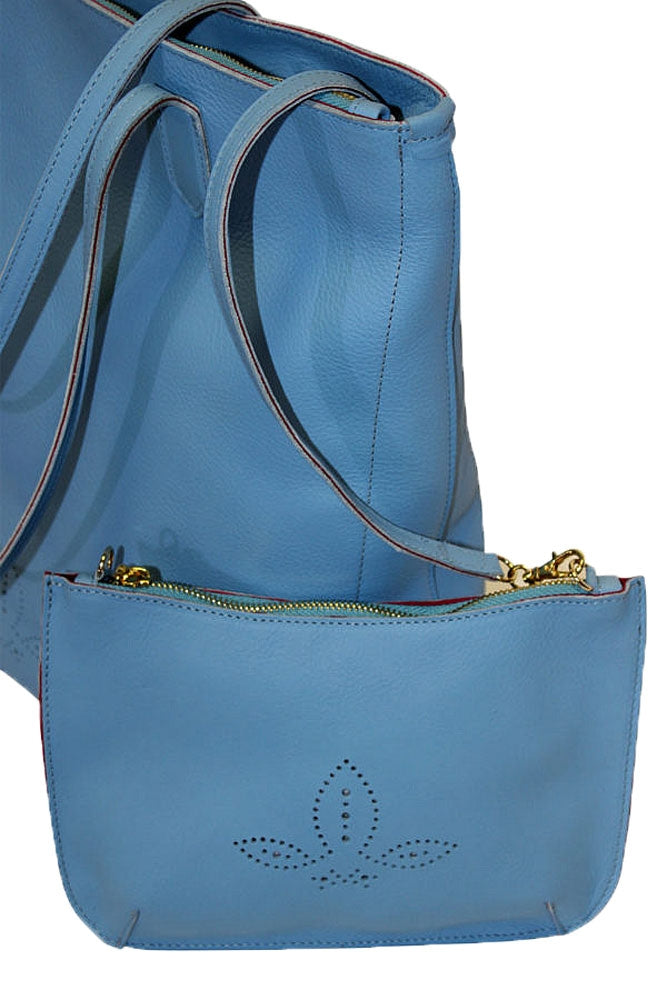 Terrida Murano Collection Leather Shopping Tote for Women in Light Blue