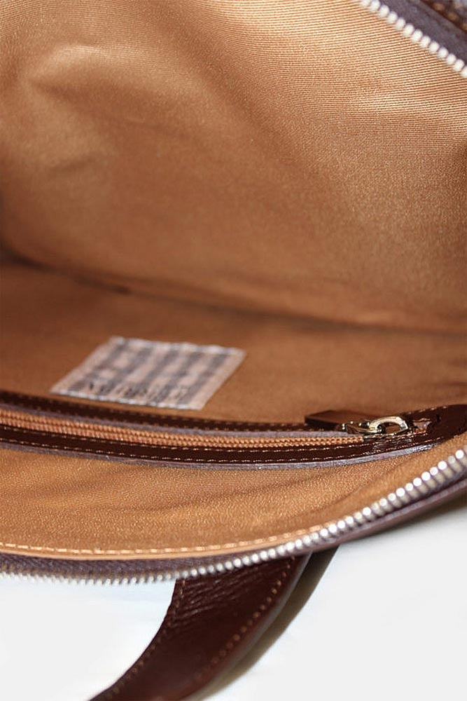 Terrida Marco Polo Collection Leather Briefcase, Top Zip Business Bag in Dark Brown