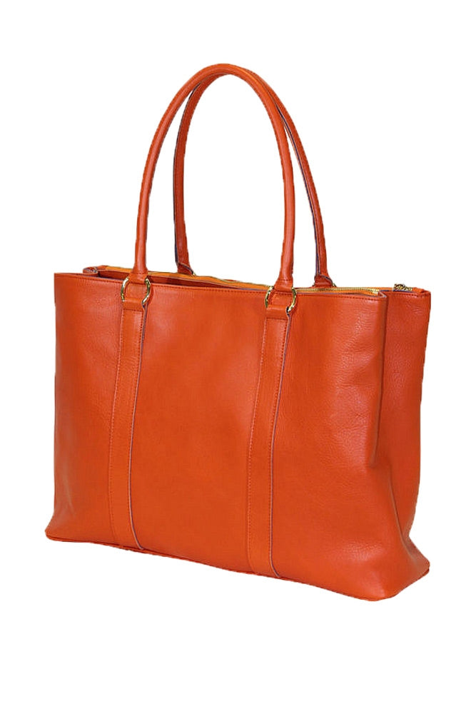 Terrida Murano Collection Leather Handbag, Top Handle Tote Bag in Orange