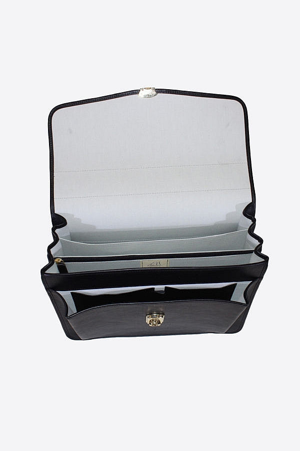 Terrida Marco Polo Veronese Leather Briefcase, Work Bag With Key Lock in Black