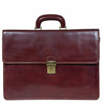 I Medici Lorenzo Italian Triple Compartment Briefcase, Business Bag in Brown