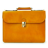 Pratesi Radica Range Verrocchio Triple Compartment Leather Laptop Briefcase in Mustard