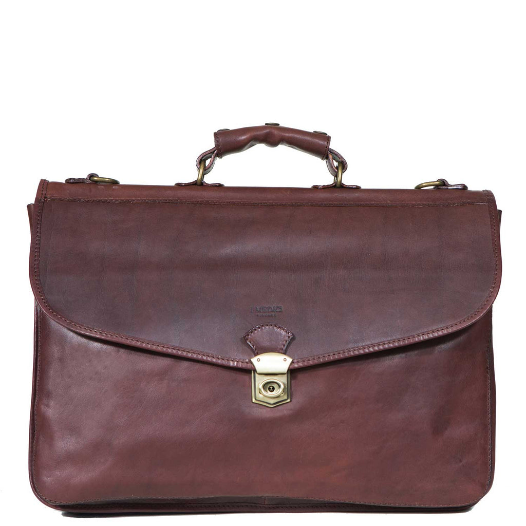 I Medici The Spacious Italian Leather Briefcase 2 in Matte-Brown