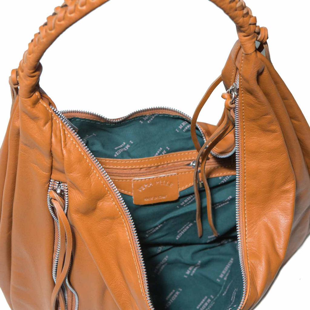Inside of I Medici Blanca Leather Tote, Womens Italian Handbag