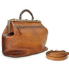 Rear of Pratesi Bruce Range Mary Poppins Leather Travel Duffle Bag, Metal Frame