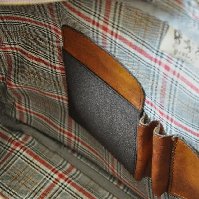 Inside of Pratesi Bruce Range Montalcino Top Zip Leather Briefcase for Men