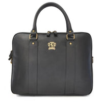 Pratesi Bruce Range Magliano U-Zip Leather Briefcase, Top Handle Work Bag in Black