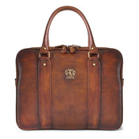 Pratesi Bruce Range Magliano U-Zip Leather Briefcase, Top Handle Work Bag in Brown