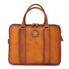 Pratesi Bruce Range Magliano U-Zip Leather Briefcase, Top Handle Work Bag in Cognac