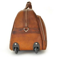 Side of Pratesi Bruce Range Transiberiana Grande Rolling Duffle Bag 24" Leather Travel Bag