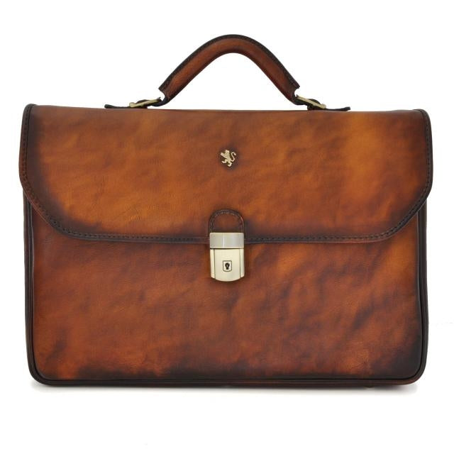 Bruce Range Piccolomini Leather Briefcase With Rear Accordion Pocket
