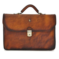 Pratesi Bruce Range Piccolomini Leather Briefcase With Rear Accordion Pocket in Brown