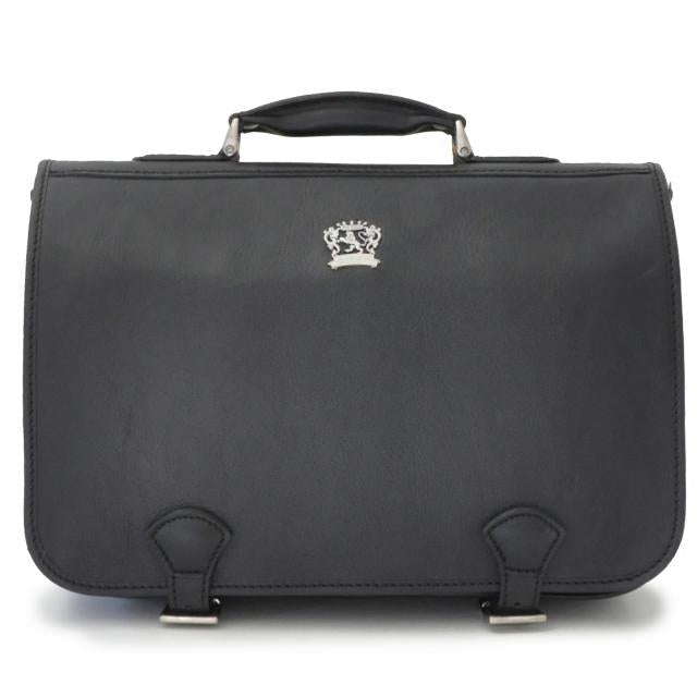 Pratesi Bruce Range Secchieta Briefcase, Leather Messenger Bag in Black