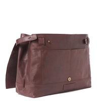Front of I Medici Pesaro Expandable Messenger Bag in Chocolate, Opened