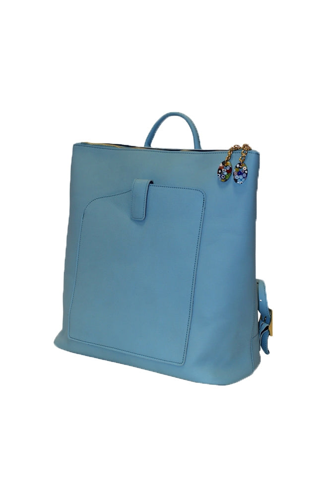 bright blue leather backpack Murano Collection Aurora Square Backpack Bag