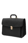 Terrida Marco Polo Veronese Leather Briefcase, Work Bag With Key Lock in Black