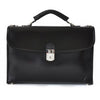 Pratesi Radica Range Leccio Single Compartment Leather Briefcase, Front Accordion Pocket in Black