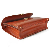 Bottom of Pratesi Radica Range Leccio Single Compartment Leather Briefcase, Front Accordion Pocket
