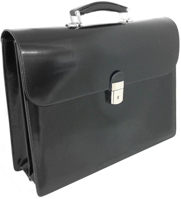 Pratesi Radica Range Donatello Leather Briefcase, Flap Over Work Bag in Black
