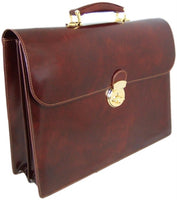Pratesi Radica Range Donatello Leather Briefcase, Flap Over Work Bag in Caf?
