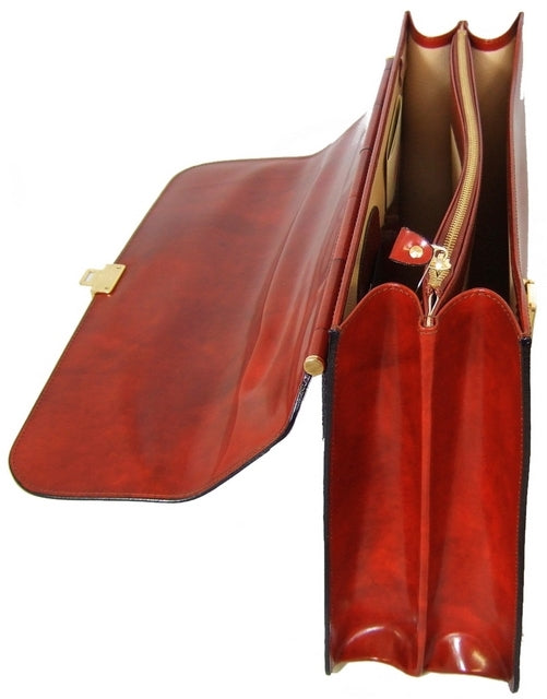 Inside of Pratesi Radica Range Donatello Leather Briefcase, Flap Over Work Bag